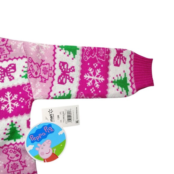 Peppa Pig Baby Girls Christmas Sweater Dress 12M Pink & White Festive Knit With - Picture 4 of 10